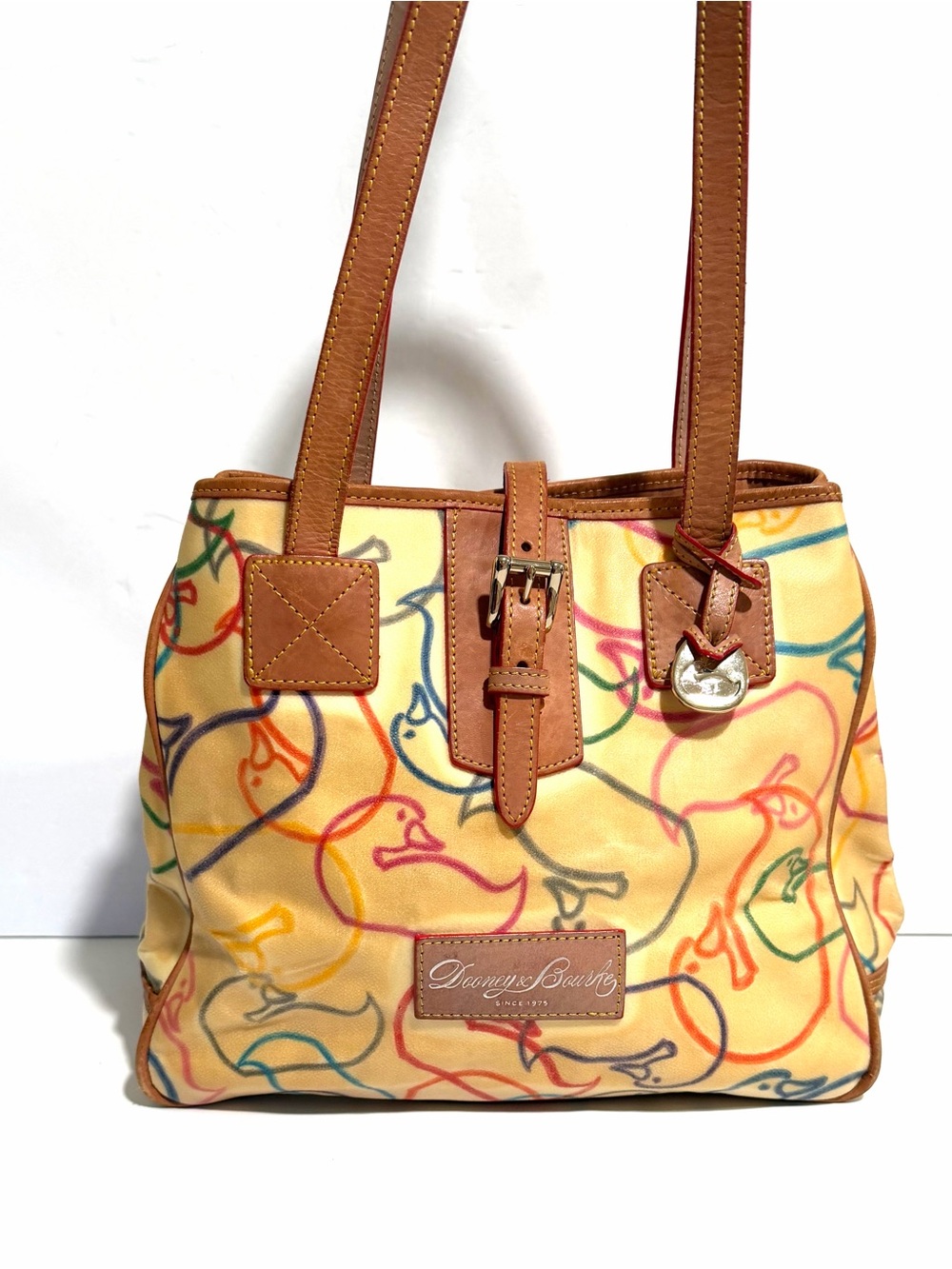 Dooney & Bourke Rainbow Sketch Duck Tote Bag Vintage Y2K Multicolor